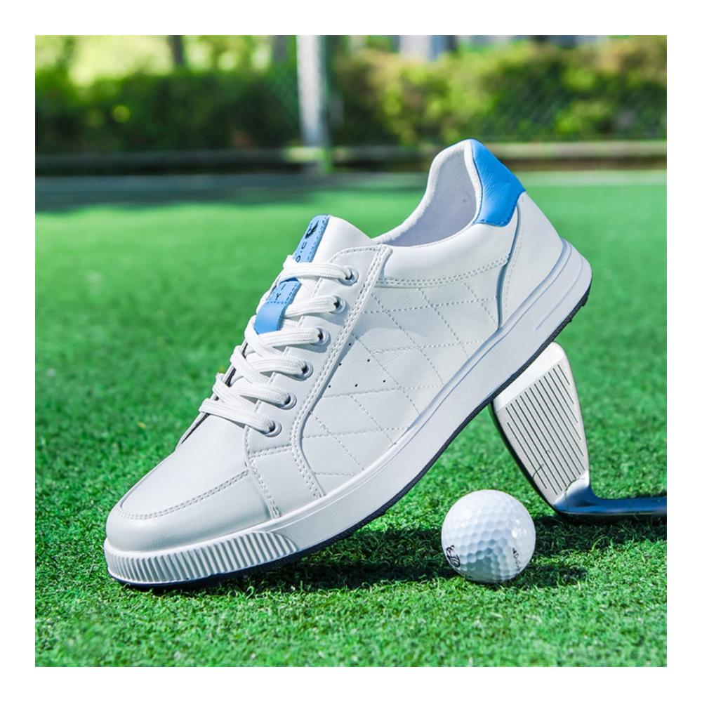 Golfschuhe Herren Wasserdicht Leichtgewicht Atmungsaktiv | Abriebfest Rutschfest | Indoor/Outdoor Golf-Training | Weiß/Blau 29.1CM