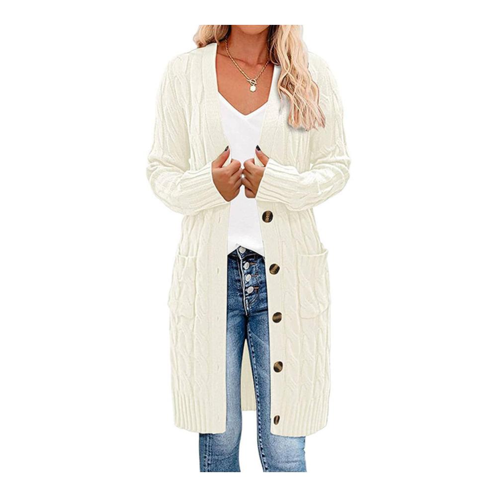 Damen Strickjacke mit langen Ärmeln Zopfmuster und Knopfleiste - Stilvolle offene Vorderseite trendige Oberbekleidung