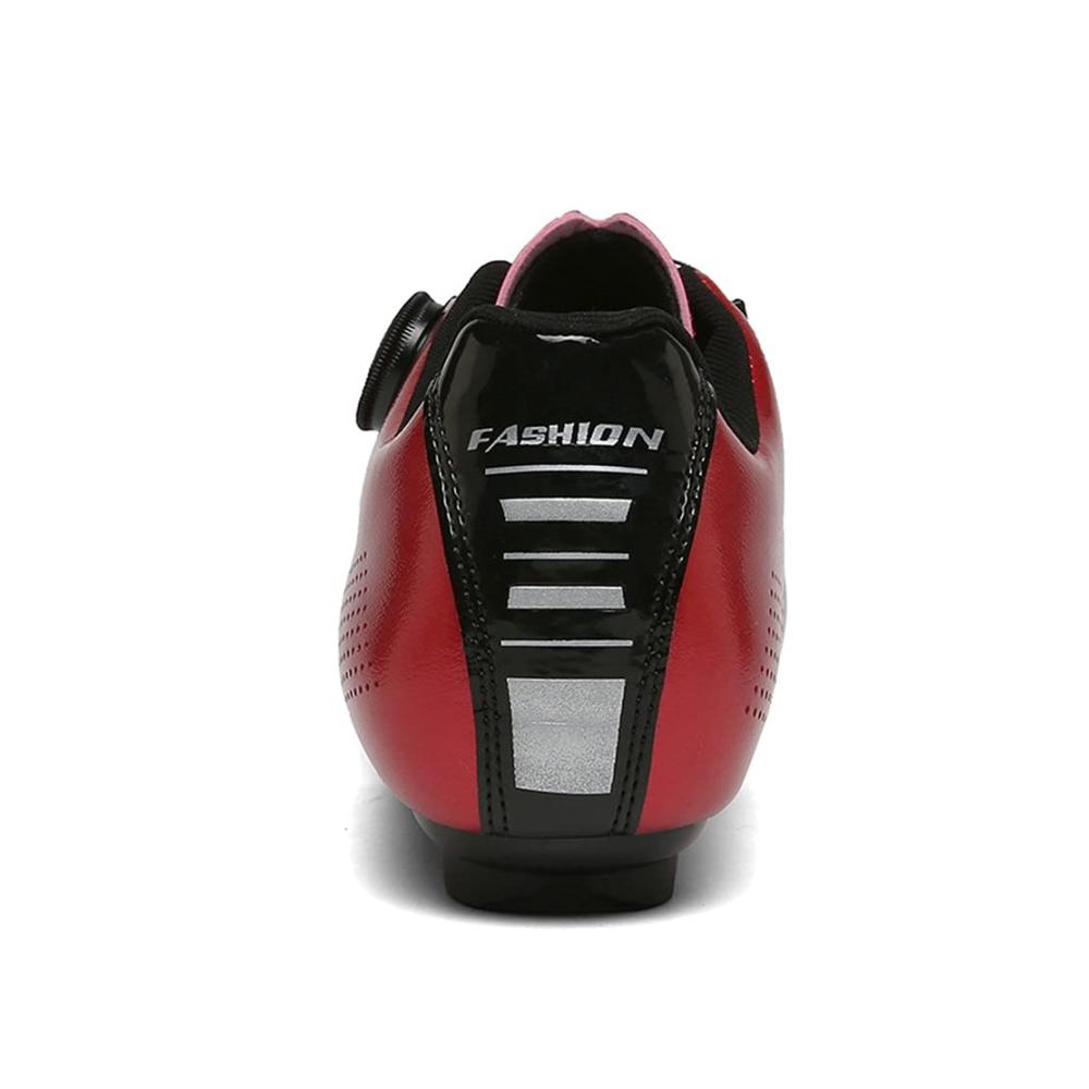 Rennrad-Schuhe Atmungsaktive Fahrradschuhe aus glattem Spiegelmaterial mit Reflektoren Anti-Rutsch-Sohle und Drehschnallen-Verschluss für Herren und Damen (Rot Größe 41 EU