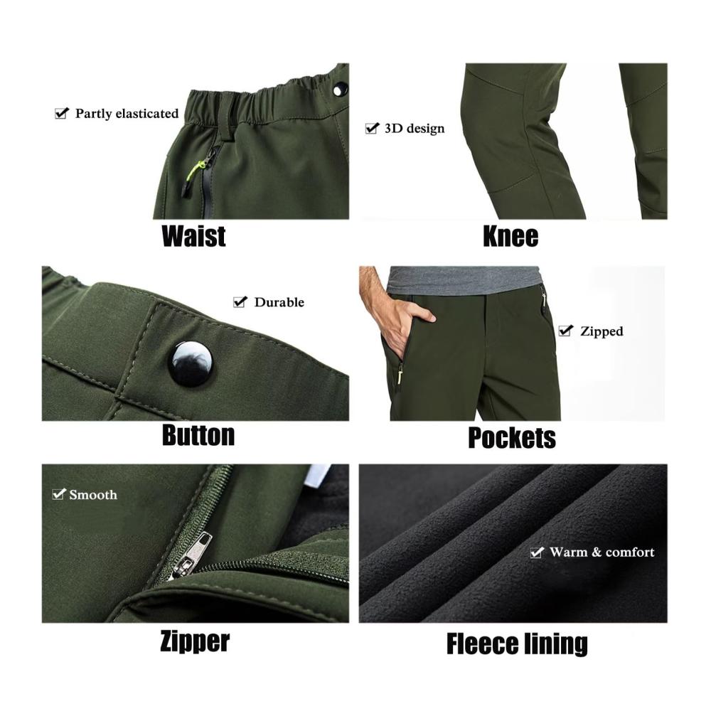 Wasserdichte Herrenhose mit Fleece-Futter | Ski-Schnee-Wanderhose | Softshell-Hose mit Taschen | Winddichte Thermohose für maximale Wärme und Komfort