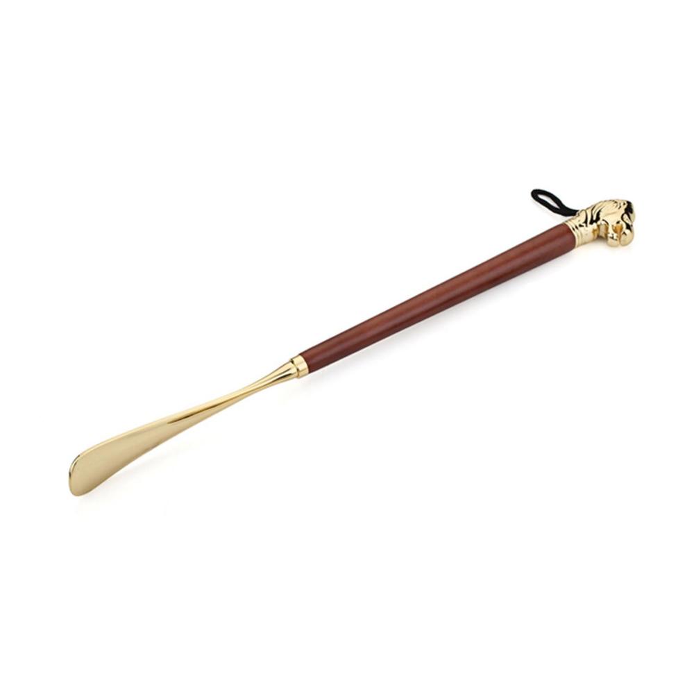 Exquisite Metall-Schuhlöffel mit langem Griff & Löwenkopf - Holzschuhanzieher für Senioren | Bequemer 32CM/12.6IN Schuhhelfer