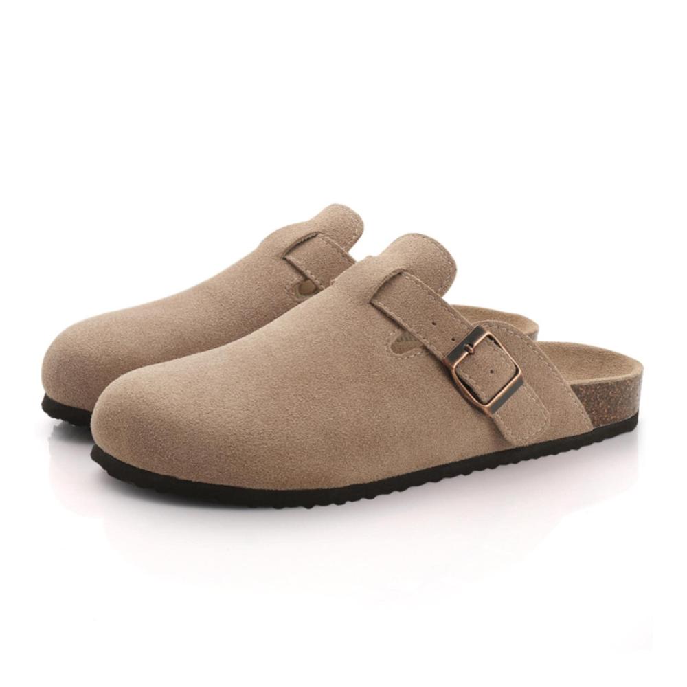 Damen Wildleder Clogs - Stilvolle Pantoletten mit Korksohle Fußgewölbeunterstützung und Strand-Flair