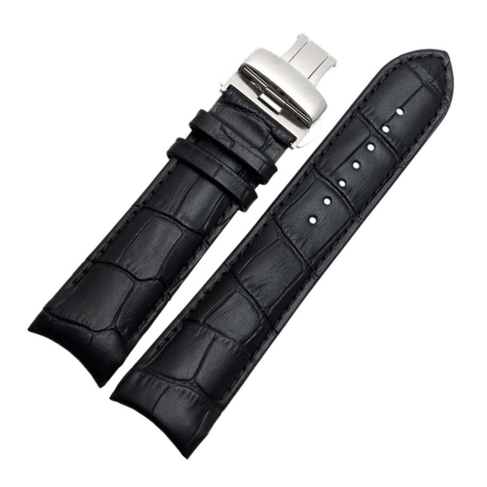 22mm 23mm 24mm Gebogenes Lederarmband mit Stahlschnalle - Braun Uhrenarmband