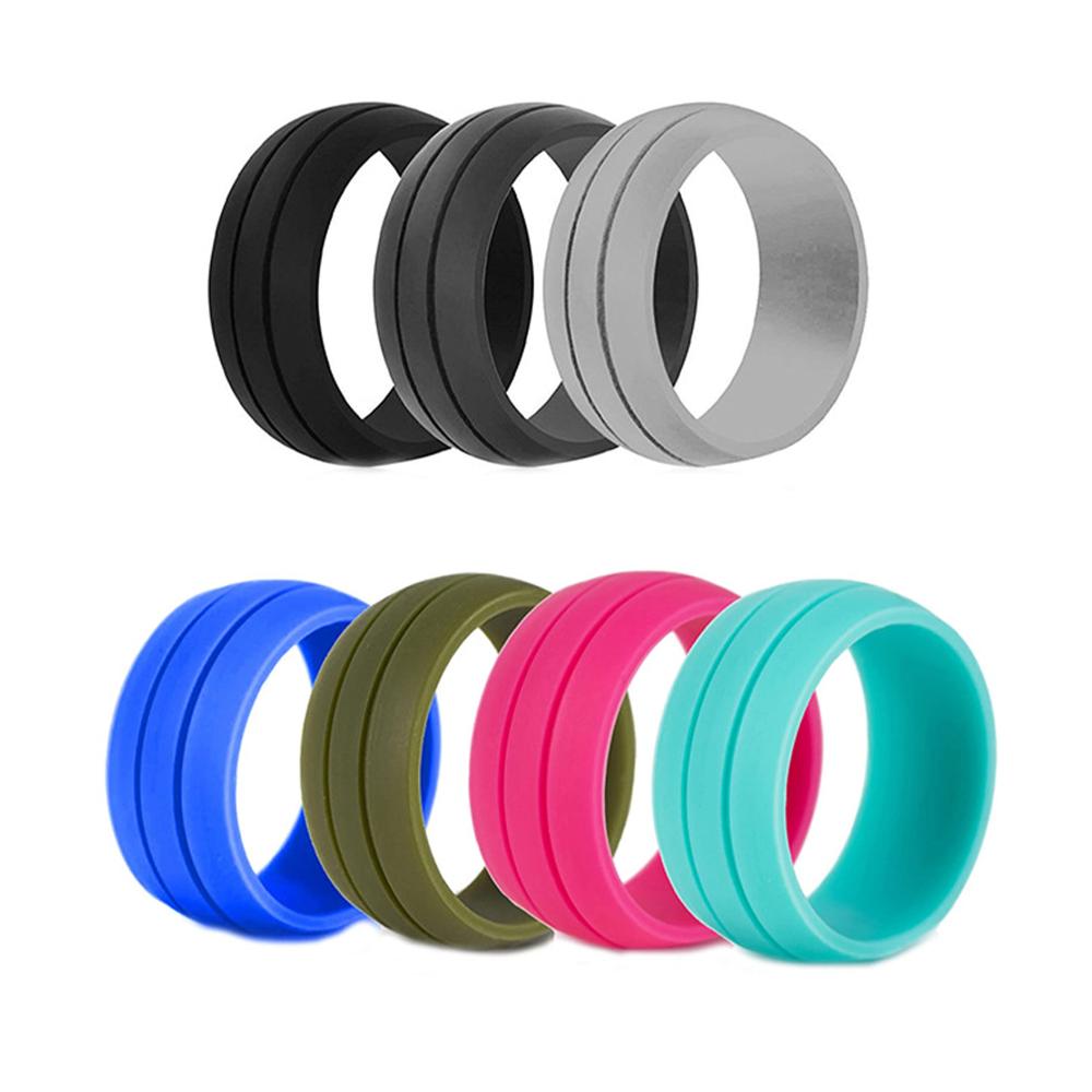 Silikonhochzeit Ringe Set – 7 Stück Doppel Nut Größe 6-12 Stapelbare Gummi Eheringe für Männer und Frauen – Ideales Graduation Geschenk – 25 mm Dicke 8 mm Breite