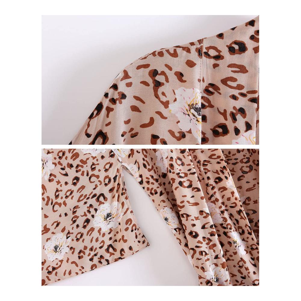Bohemian Leopardenmuster Pareo & Strandkleider Set für Damen – Stilvoller Kimono Cardigan Mittellanger Strandrock und Trendiges Strandtop