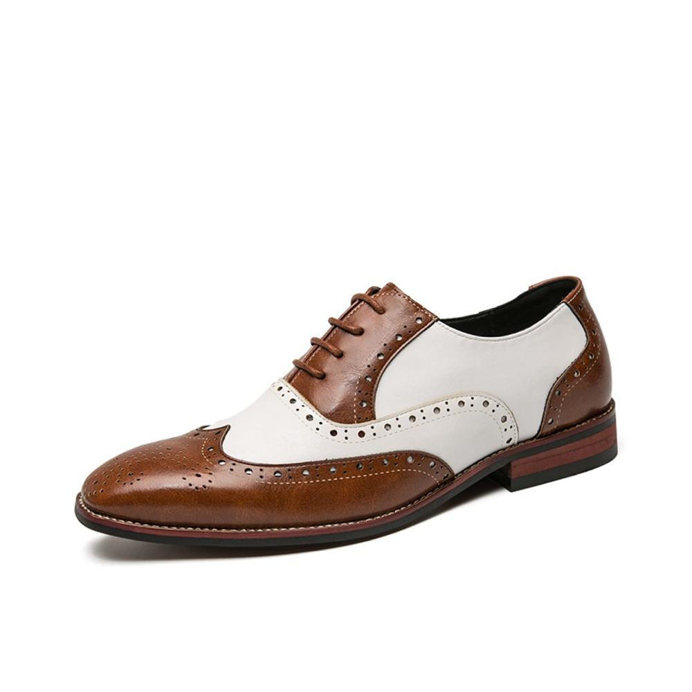 Oxford Herren Schnürhalbschuhe Elegante Brogue Patchwork Lederschuhe mit Atmungsaktivität Niedriger Schnürung für formelle Anlässe