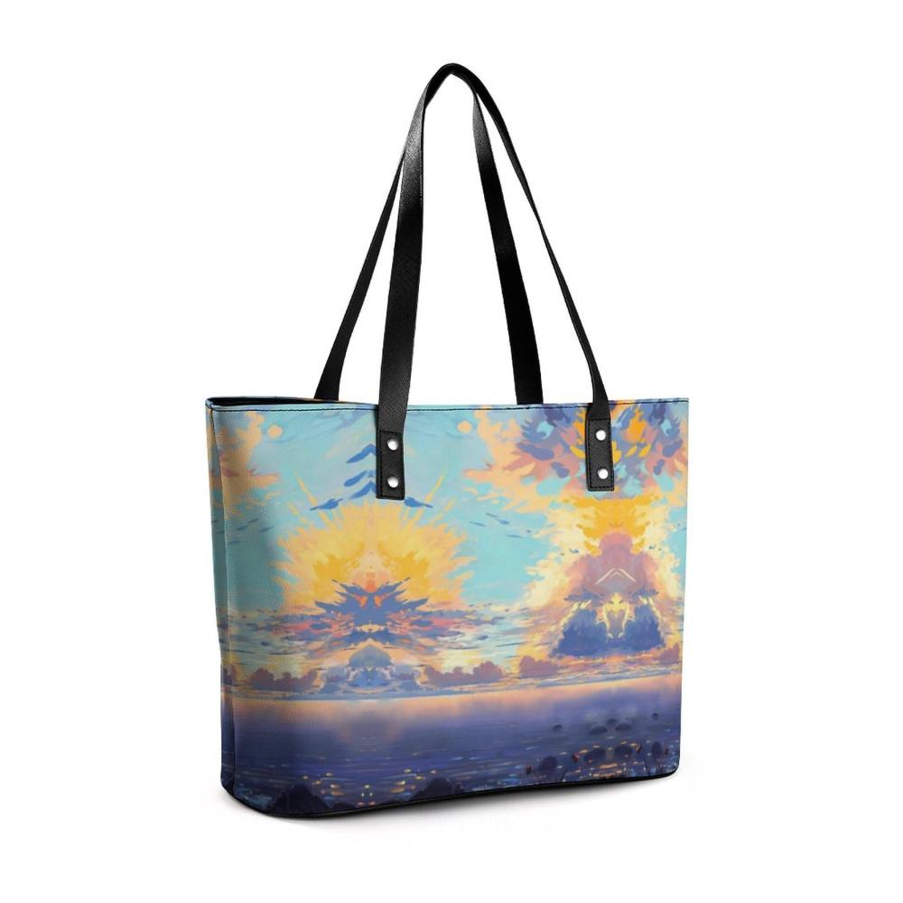 Henkeltaschen aus Pebbled PU Leder – Tote Bag für Business & Casual Graffiti Anime Landschaft Handtaschen für Frauen (29x34x14cm