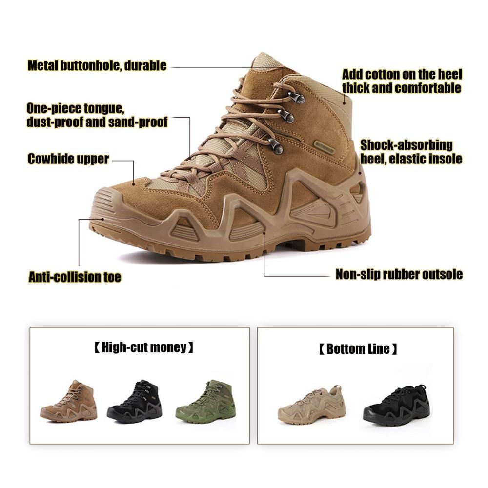 Outdoor Trekkingschuhe Herren & Damen - Wasserdichte Militärstiefel Taktische Patrouillenstiefel Hochhaus Wanderschuhe - Motorradarmee Trekking Ausrüstung - A-Beige-Größe 44
