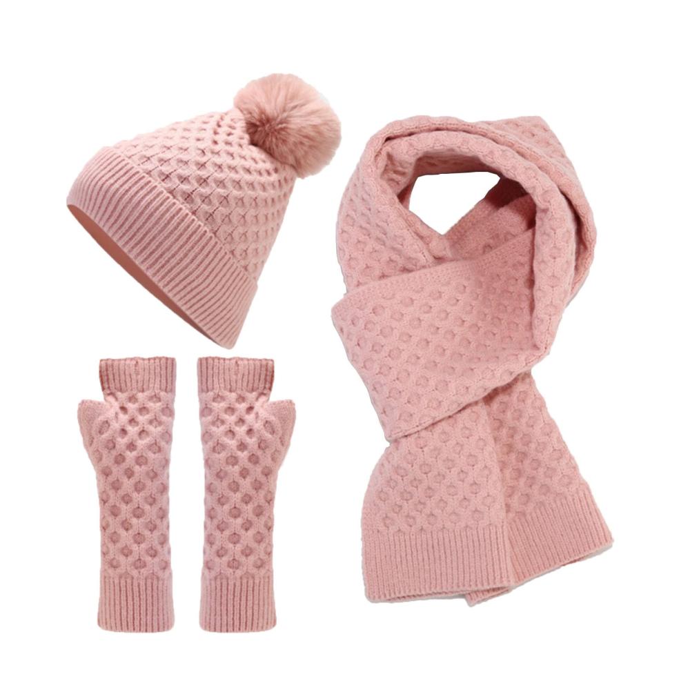Warme Wollmütze Schal und Handschuhe Set für Damen Herren und Teenager - ideal für Herbst und Winter