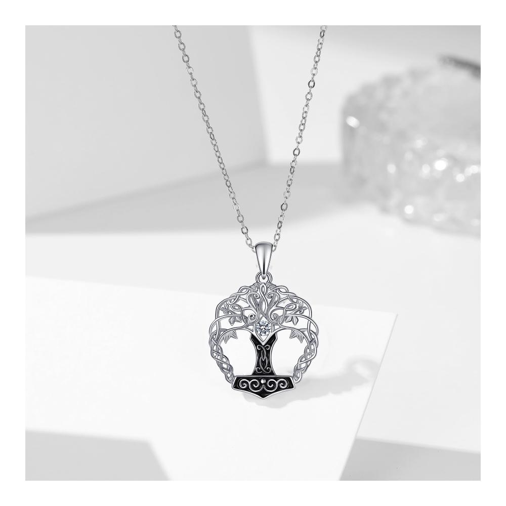Lebensbaum Halskette aus 925er Sterling Silber mit Keltischem Knoten Triskele Viking Anhänger und Mondstein Kristall - Ideales Geschenk für Damen & Mädchen