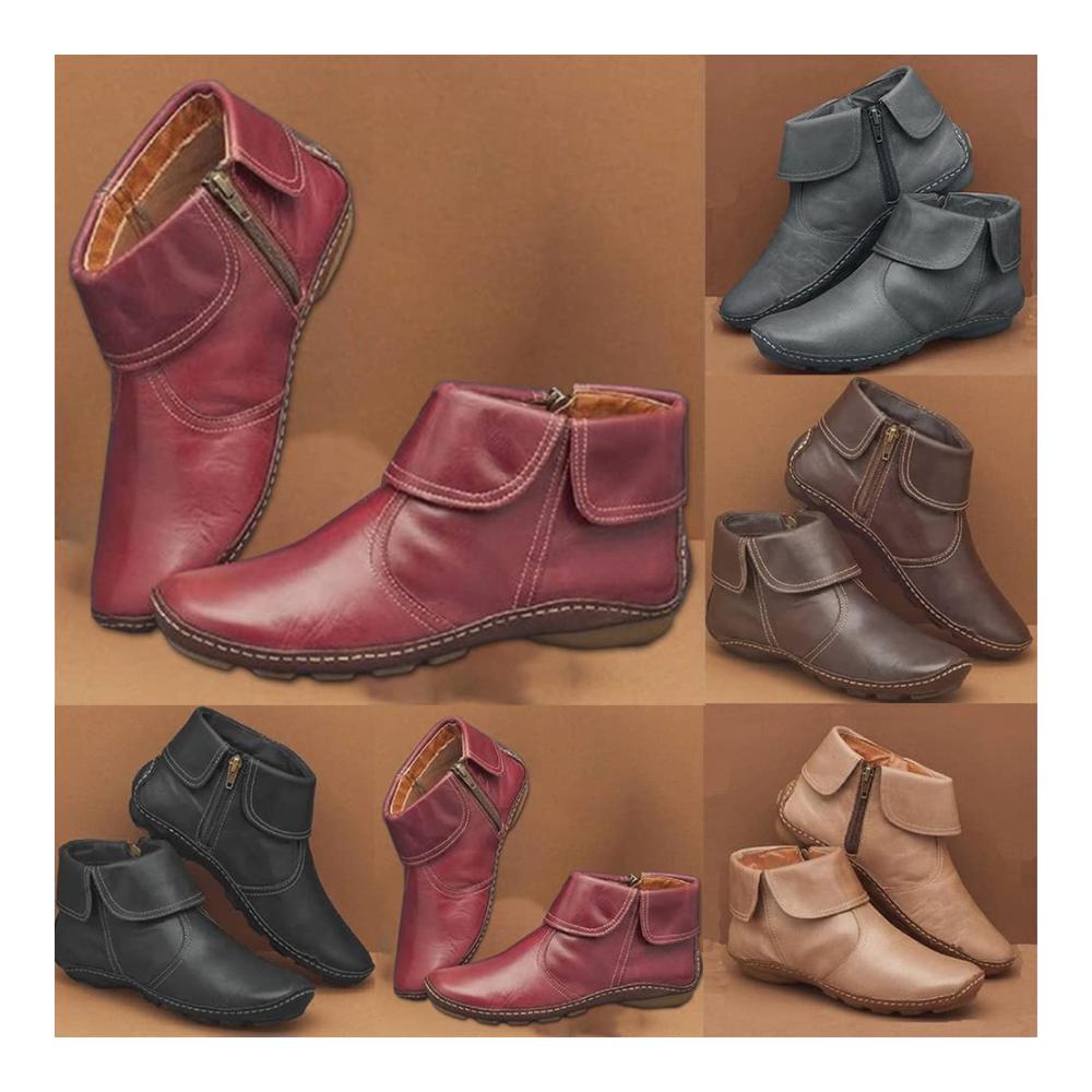 Damen-Stiefel mit Flachem Absatz und Leder bequeme Stiefeletten mit Unterstützung des Fußgewölbes Arch Support Sneakers – Größenvarianten verfügbar