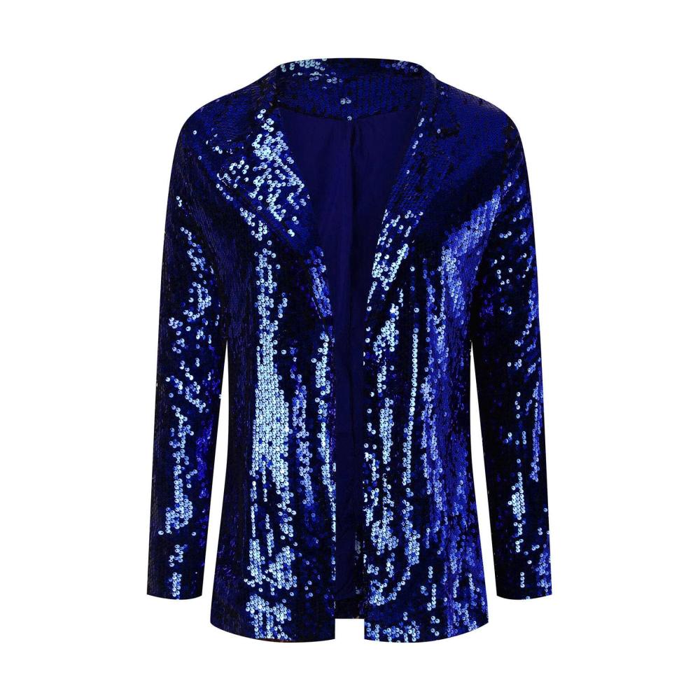 Damen Blazer Elegant Langarm Pailletten Glitzer Party Jacke für Rave und Veranstaltungen