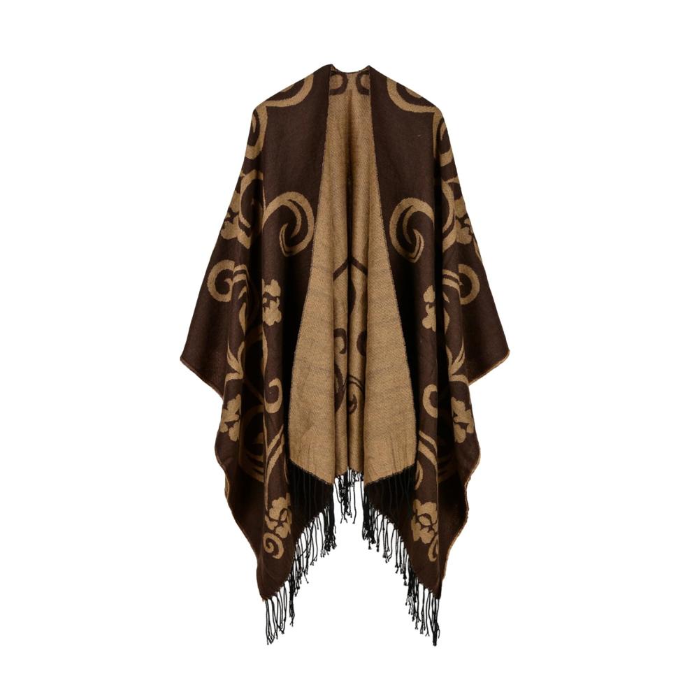 Doppelseitiger Damen-Schal-Poncho für kalte Tage Strickponchos & Capes mit Reisekaromuster – Warm lässig und bequem für Treffen Verabredungen Arbeit Reisen Schule und Zuhause
