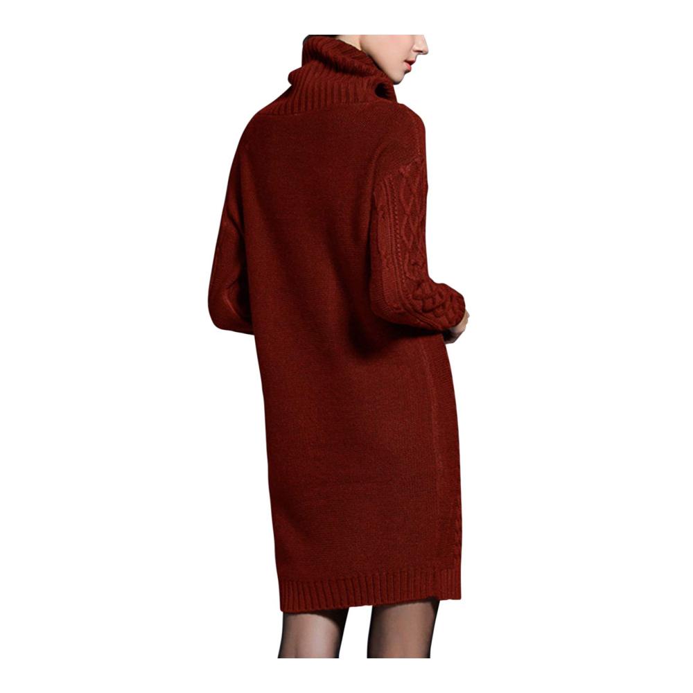 Damen Strickpullover mit Zopfmuster und Stehkragen für Herbst Winter - Elegant gestaltetes Pulloverkleid für Damen