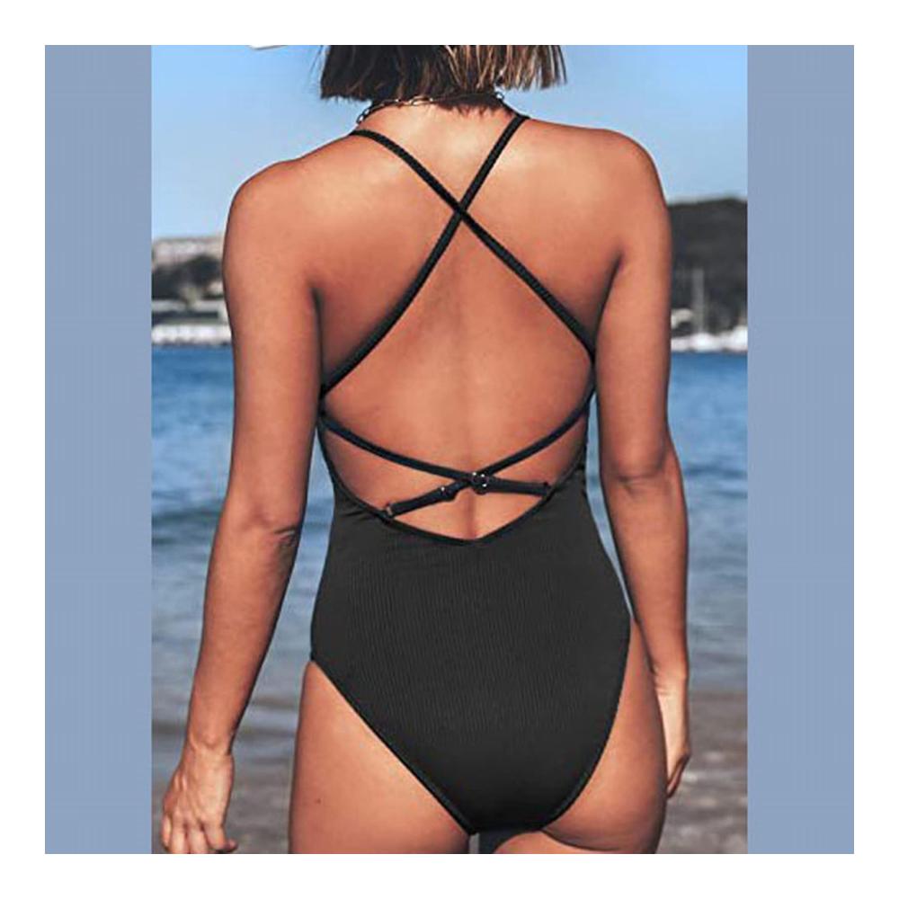 Eleganter Monokini Badeanzug für Damen mit Zierausschnitten und Raffung für eine schmeichelhafte Strandmode - High Neck Einteiler mit bauchweg-Effekt für mollige Frauen