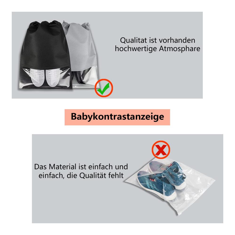 20 Stück Schuhtaschen Wasserdichte Schuhbeutel in 3 Farben 4 Größen mit Kordelzug und Transparenten Fenstern – Ideal für Reisen oder Zuhause-Aufbewahrung