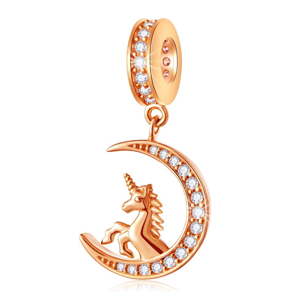 925 Sterling Silber Bead Charms - Gelbgold plattiertes Tier & Insekt Set für Europäische Armbänder Frosch Prinz Honigbiene Schmetterling Einhorn auf Mond Papagei Hund Schildkröte Hase Perlen