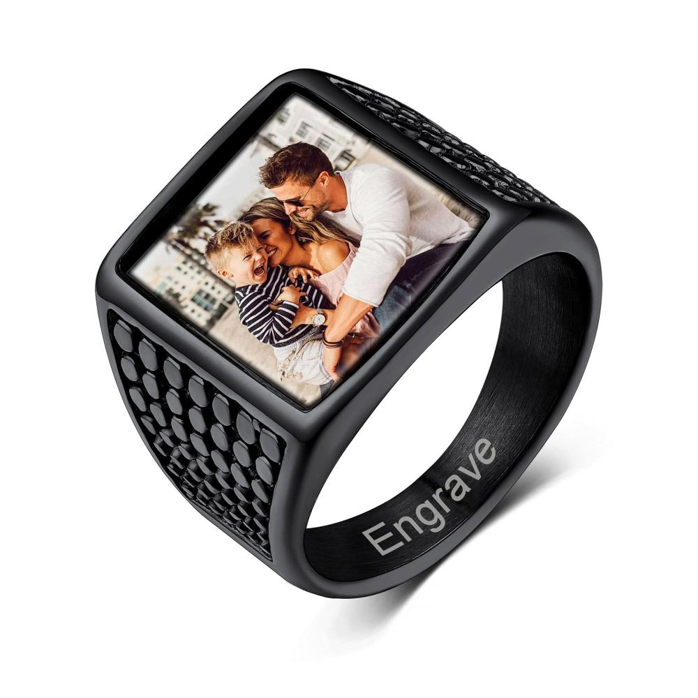Personalisierter Edelstahl/925 Silber Ring mit Gravur | Damen Herren Foto Ring in Gold/Schwarz | Männer Jungen Siegelring | Ehering Verlobungsring | Ringgröße 54.4(17.25)-72.3(22.75