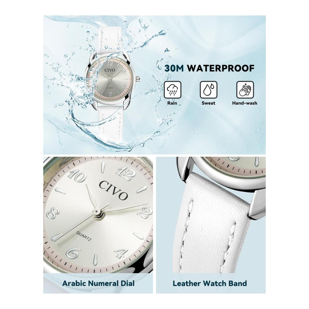 Frauen Leder Armbanduhr - Klassisch Wasserdicht Quartz Elegantes Geschenk
