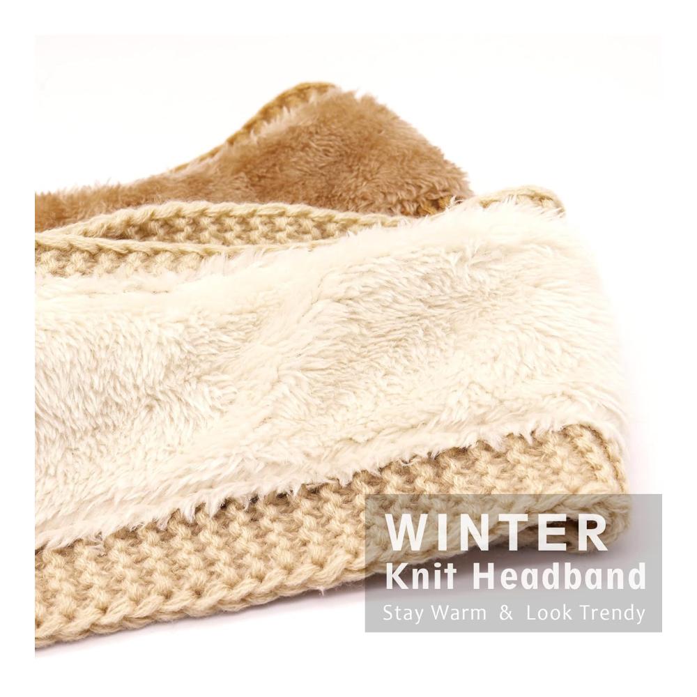 Winter Stirnbänder für Damen - Gestrickte Haarreifen in Marine Rosa & Weiß - Verdickte Stirnbänder mit Ohrenwärmern für Outdoor Sport Skifahren Laufen & Workout