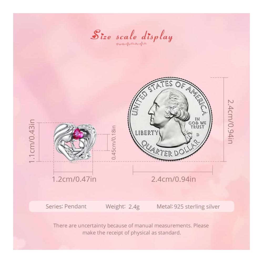 925 Sterling Silber Bead Charms für Pandora Armbänder - Rot Zirkonia Mutter-Kind Affinität - Frau Mädchen Schmuck Geschenke