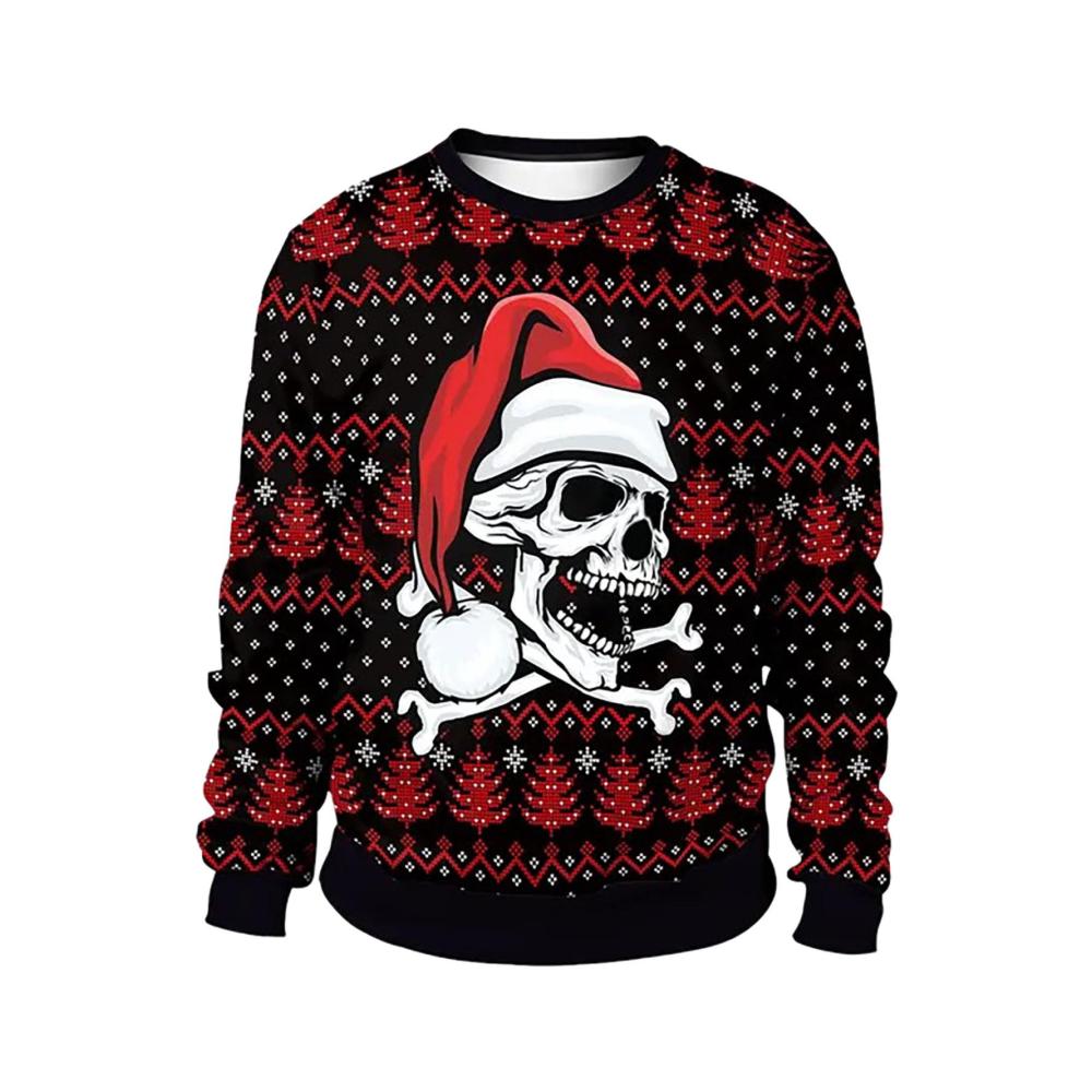 Frohe Weihnachten Pullover Herren | Lustiger 3D Weihnachtspullover | Ugly Christmas Sweater mit Xmas Motiven | Langarm Rundhals Sweatshirt für Winter | Weihnachtlicher Pulli für Herren | Gedruckter Festtagspullover