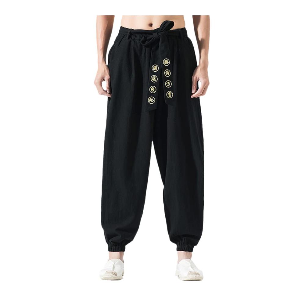 Japanische Casual Kimono Jogginghose für Männer - Traditionelle Asiatische Kleidung im Yukata-Stil mit Gesticktem Haremsdesign