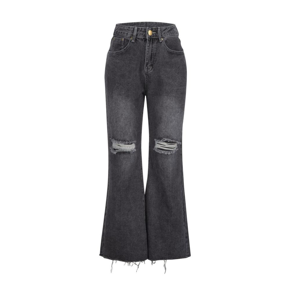 Modische Damenjeans Zerrissene Boyfriend-Jeans für Frühling & Herbst | Breite Denim-Hose mit weitem Bein und Bootcut-Schnitt für Frauen