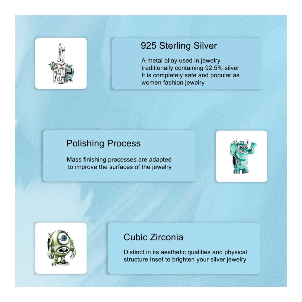 925 Sterling Silber Bead Charms Set mit Cartoon Menschen und Tiermotiven Zirkonia-Anhänger für Armbänder und Halsketten - 3er Pack Schmuckgeschenk für Damen zu Weihnachten Valentinstag und Muttertag