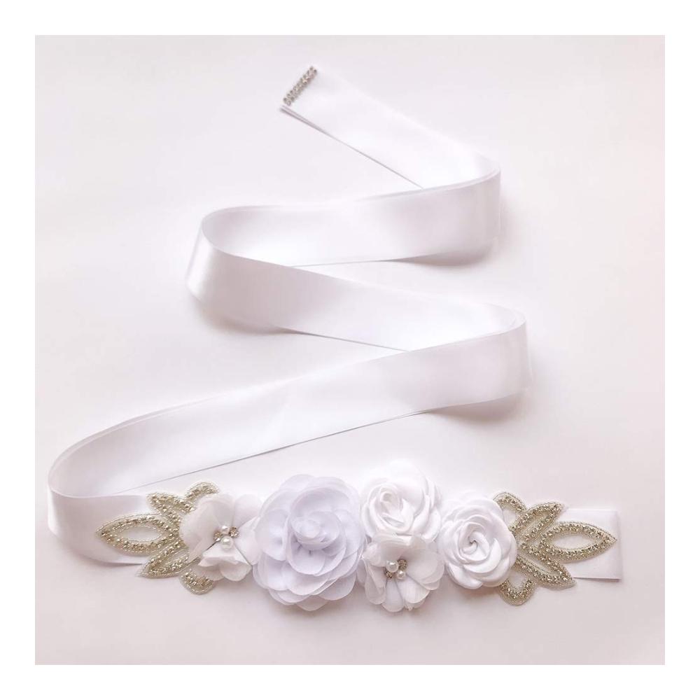 Eleganter Blüten-Hochzeitsgürtel mit Kristallen für Brautjungfernkleider und Abendkleider
