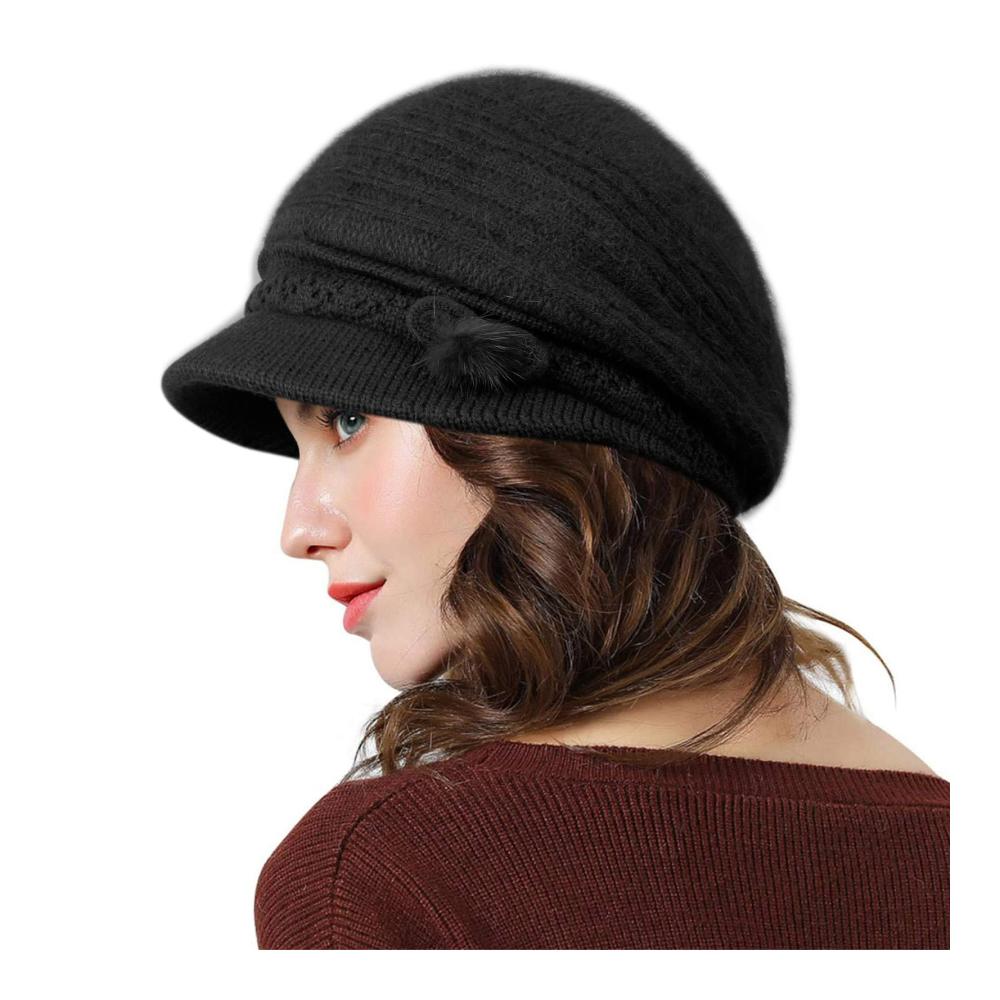 Baskenmützen & Barette Damen Wintermütze mit Dickem Fleecefutter Retro-Design One Size