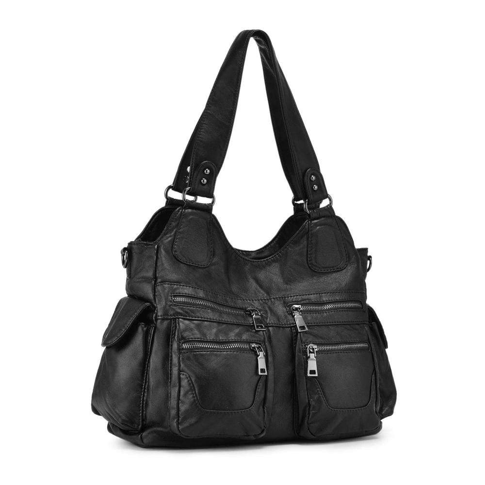 Damen Schultertasche aus Weichem Gewaschenem Leder mit Hobo-Stil Crossbody-Design und Abnehmbarem Schultergurt - Stilvolle Handtasche mit Top-Griff für Frauen