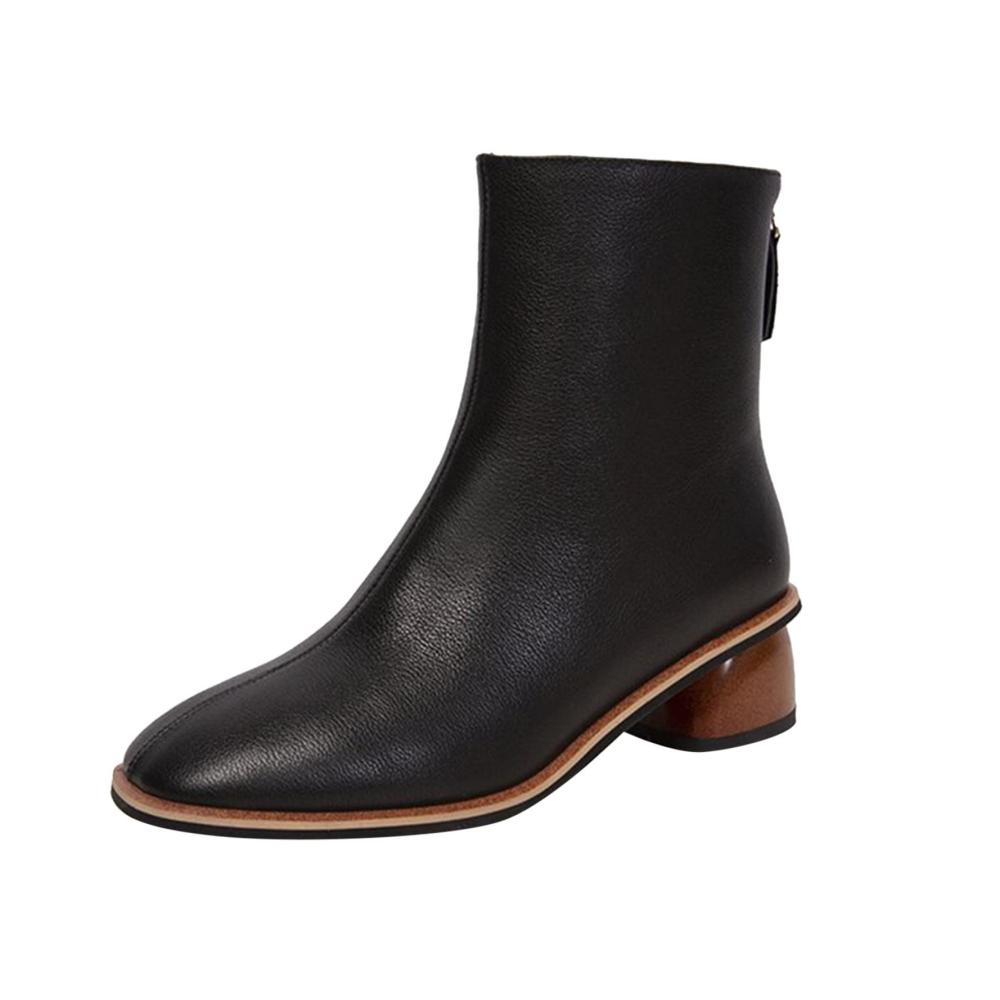 Fußballschuhe Mode Damen Stiefeletten mit Niedriger Ferse Dicker Ferse Spitze Einfarbig Bequemer Rückenreißverschluss - Keile für Lässige Eleganz