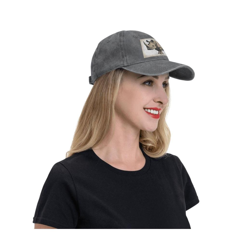 Baseball Caps für Erwachsene mit klassischem Denim-Design Nashorn-Muster Leichtgewicht Bequem Unisex ideal für Outdoor-Sport