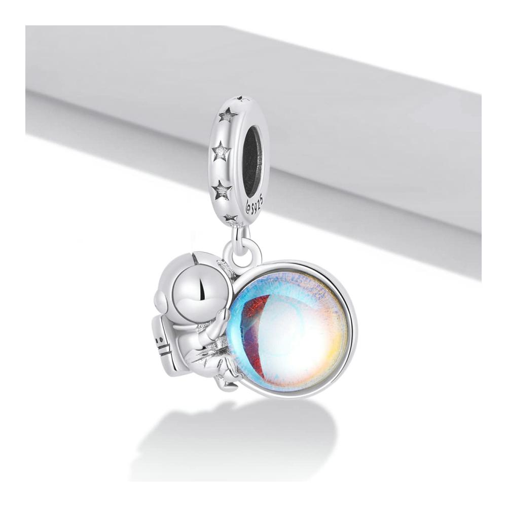 925 Sterling Silber Astronaut Mondstein Charm Anhänger für Pandora Armband - Einzigartige Bead Charms für Weltraumliebhaber