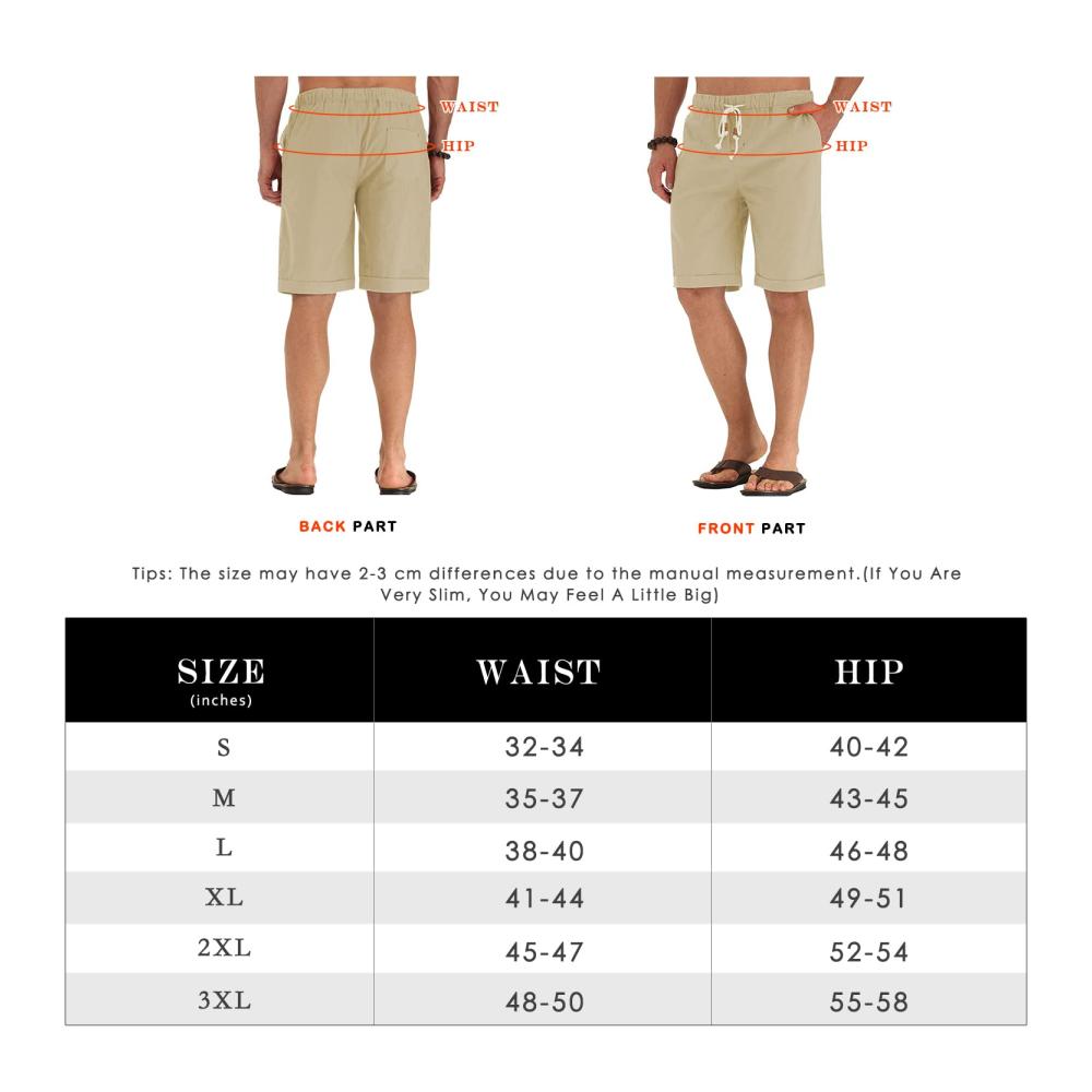 Sommerliche Herren Leinen-Strandshorts mit elastischer Taille und praktischen Taschen