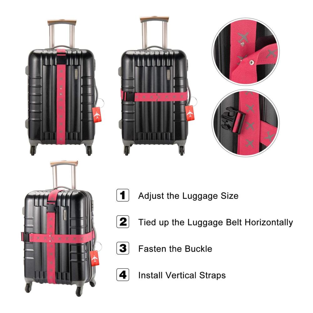 Gepäckgurte im 4er-Pack - Einstellbarer Koffergurt mit Kombinationsschloss ideal für sicheres Verschließen Kennzeichnen und Schützen Ihres Gepäcks auf Reisen (Grün und Rot