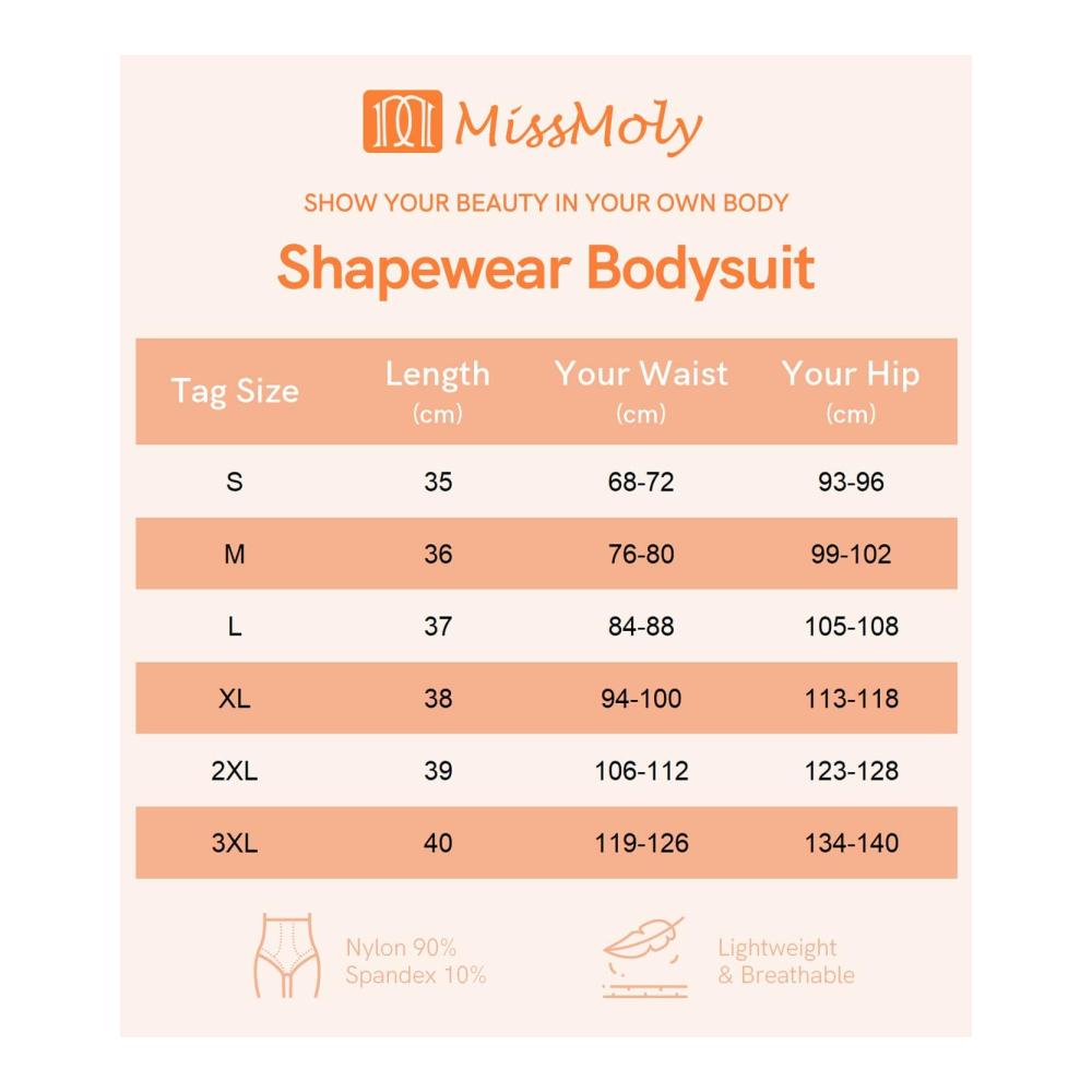 Shapewear MISS MOLY Figurformender Bauchweg Body mit 3x3 Haken Taillenformer atmungsaktiv nahtlos brustfrei - Stark formender Bodysuit für Damen