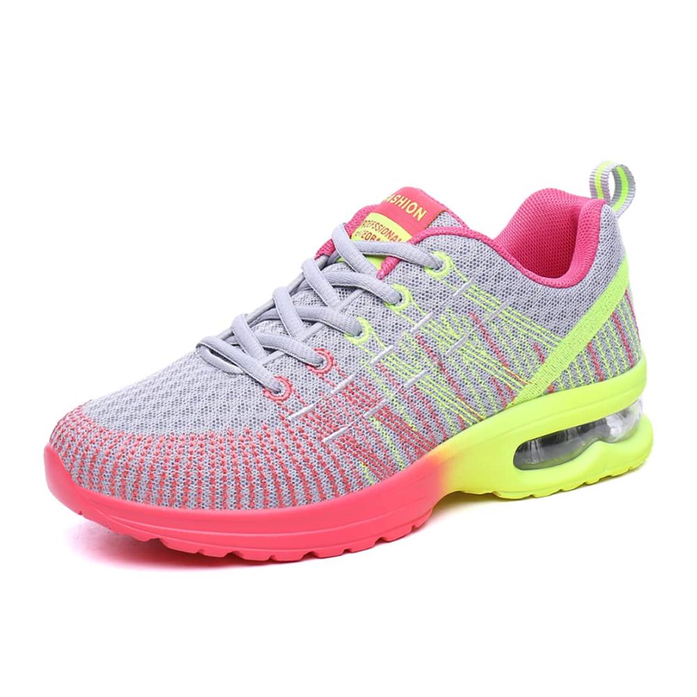 Luftkissen Damen Straßenlaufschuhe Atmungsaktive Mesh Sneakers mit Stoßdämpfung und Spleißfarben