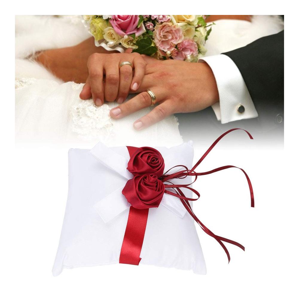 Hochzeits-Ringkissen in Weiß mit Rosen-Blumen-Band-Deko - Romantische Hochzeitsrequisiten