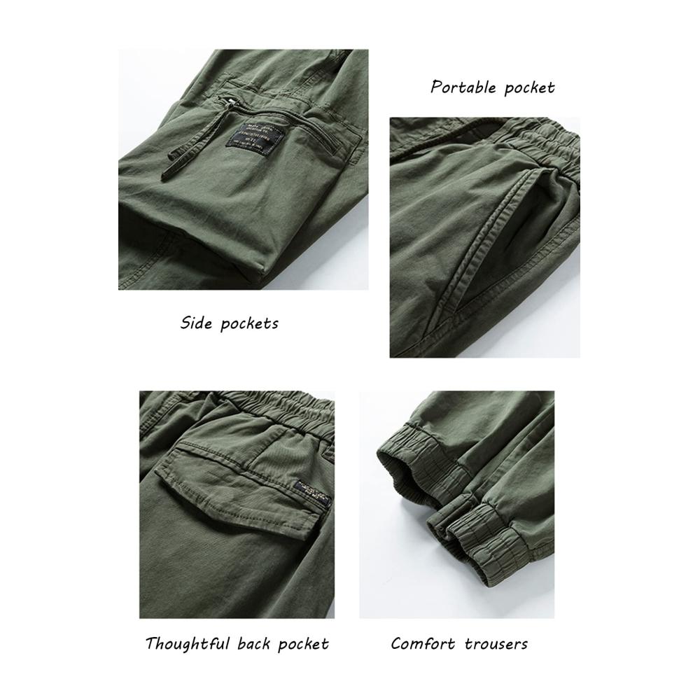 Herren Cargohose mit Kordelzug und 6 Taschen - Leichte Baumwollhose für Outdoor-Aktivitäten und Kampfarbeiten