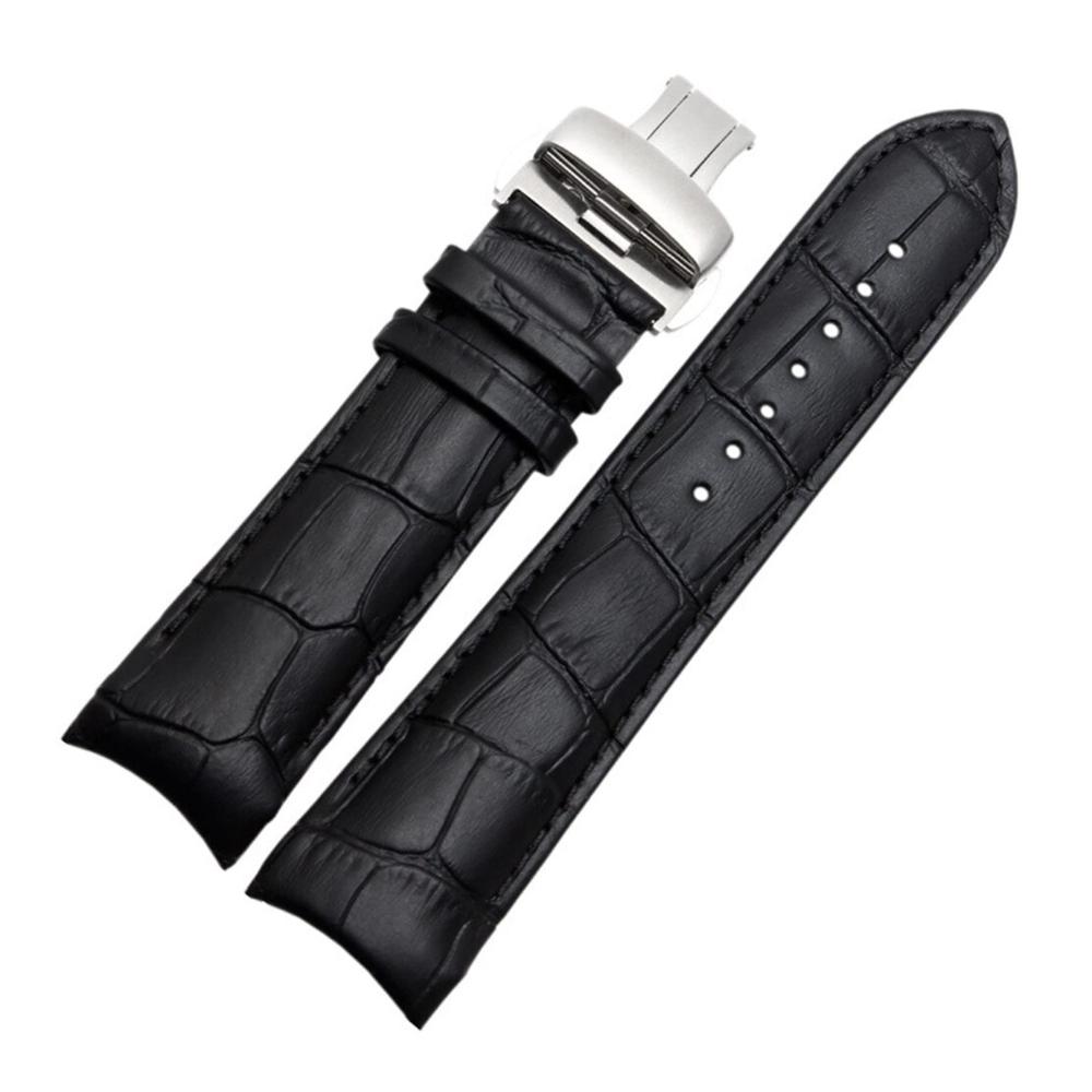 22mm 23mm 24mm Gebogenes Lederarmband mit Stahlschnalle - Braun Uhrenarmband