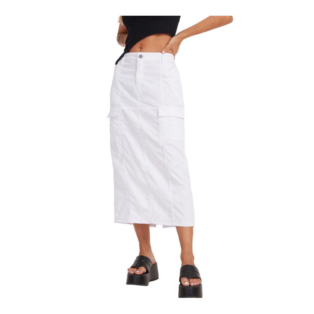 Knielanger Damenjeansrock mit hoher Taille Schlitz hinten Taschen – Stilvoller Wollrock in Slim Fit für modische Frauen