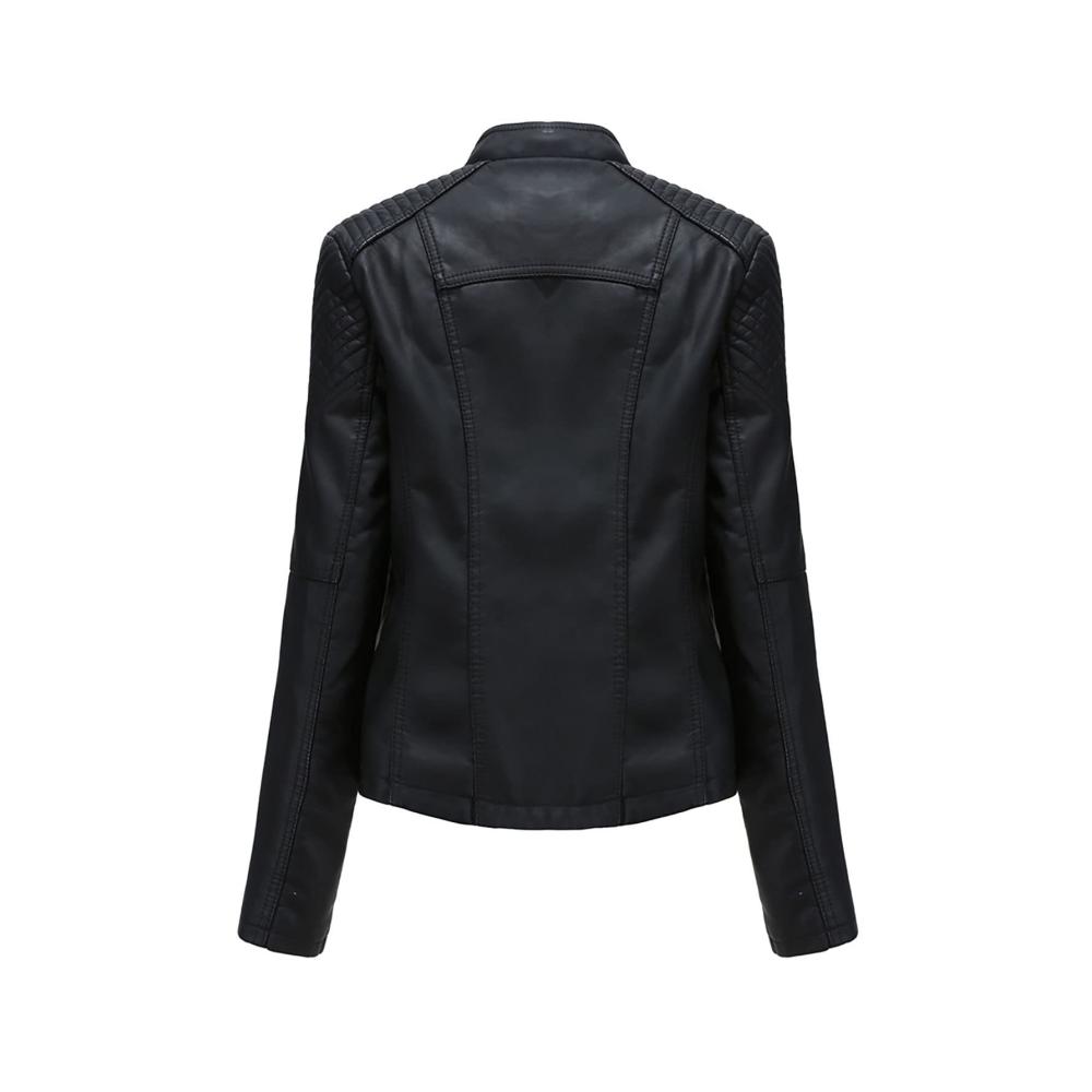 Damen Lederjacke mit Stehkragen - Stilvolle Kurzjacke für Frauen Motorradjacke im Slim Fit Design Casual Streetwear Übergangsjacke Bikerjacke in Lederimitat