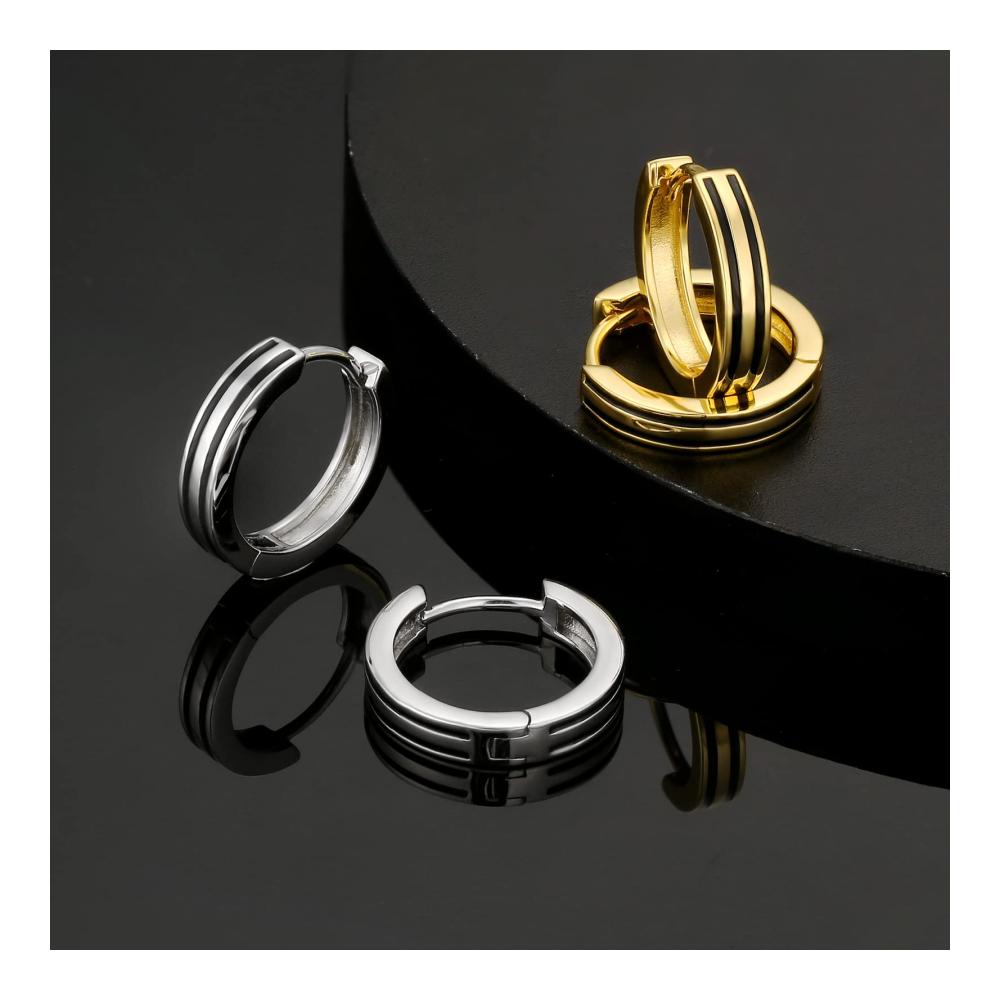 KRKC&CO Silber Hoop Ohrringe – Trendige 15mm Creolen für Herren Schwarz/14K Gold/Weißgold Vergoldet S925 Sterling Silber Nickel-frei