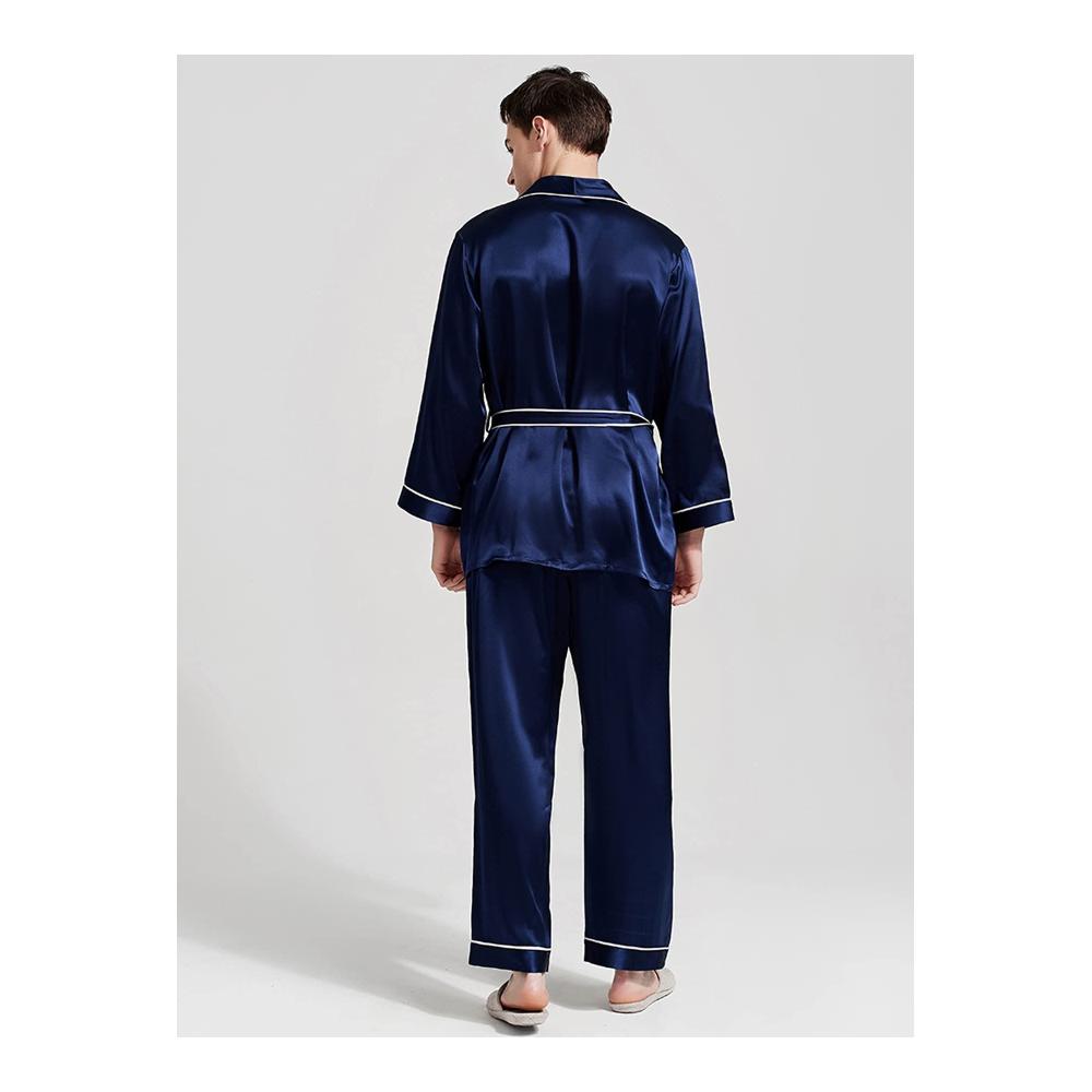 Herren-Seidenpyjama Luxuriöses 2-teiliges Set mit Langarm Revers & Gürtel - Elegante Nachtwäsche
