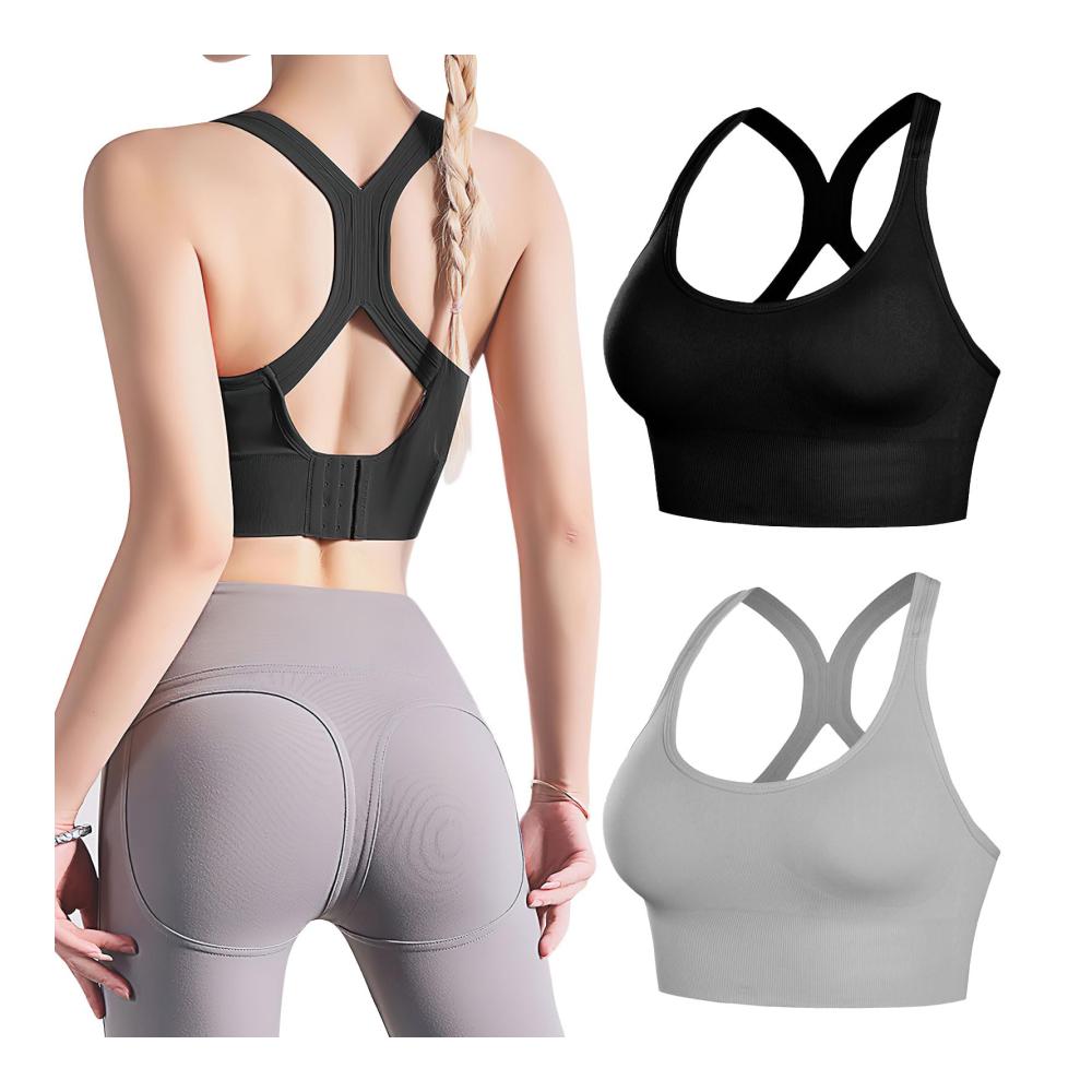 Sport-BH Damen 2er Set | Push-Up Bustier ohne Bügel | Gepolstert & Trägerlos | Bügelloser BH für starken Halt | Sport-BHS für Yoga Fitness Training Joggen | Größe L