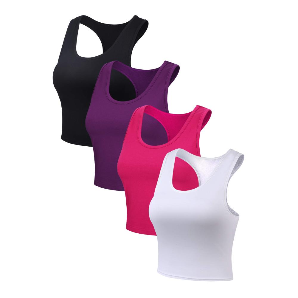 BOAO Womens 4-Piece Sleeveless Racerback Crop Tank Tops Set for Sporty Style - Essential Tank Tops & Strappy Tops for a Trendy Look