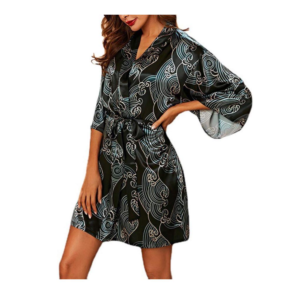 Bademantel für Damen Sexy Kurz Bedruckt Frühling/Sommer Grün Medium