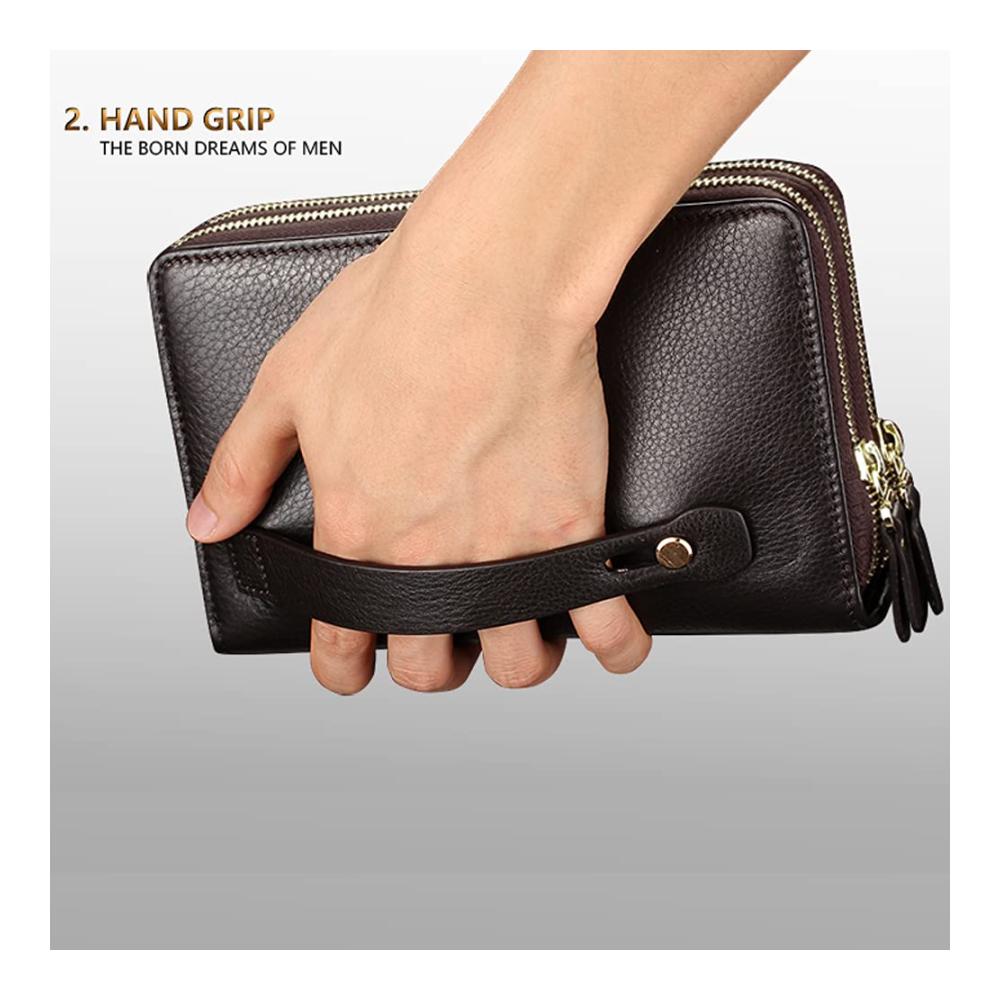 Lederhandtasche für Herren Business Geldbörse mit Schulterriemen groß und geschlossen - Perfekte Clutch für Karten und mehr
